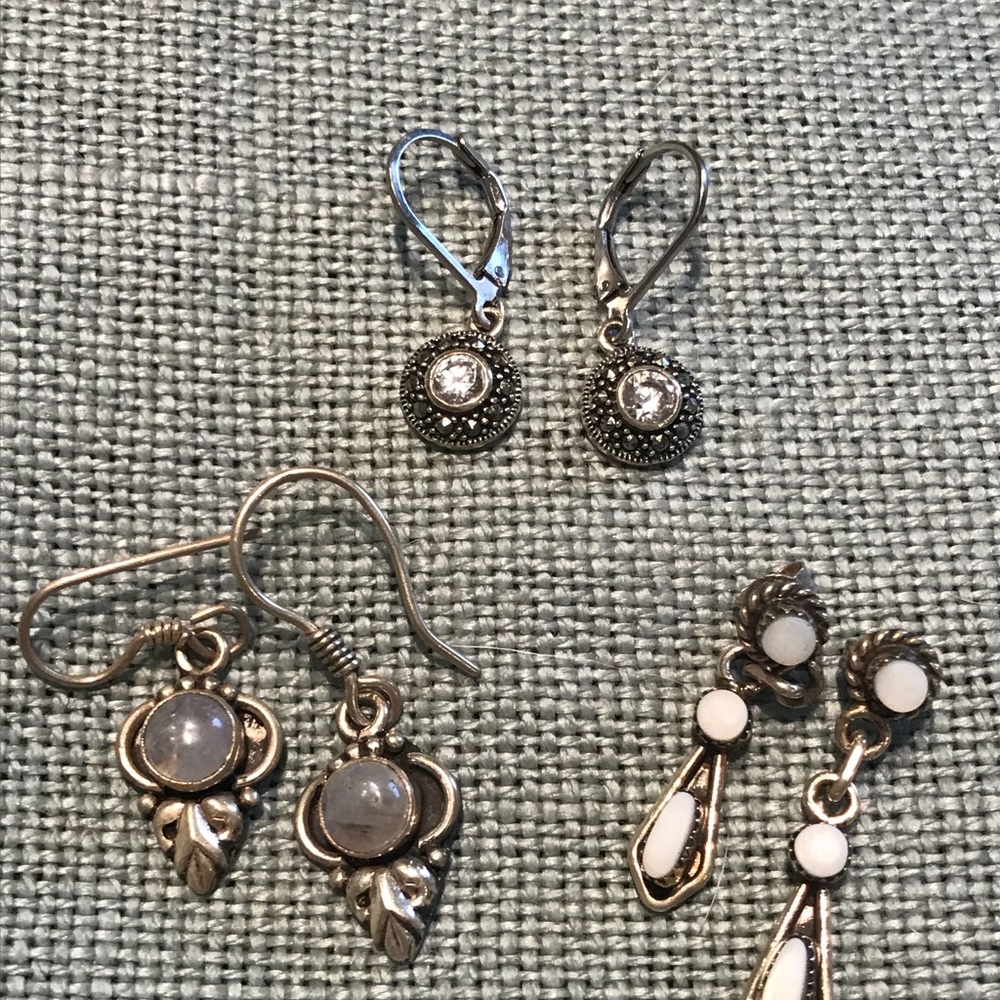 Set of 3 sterling earrings, with neutral stones